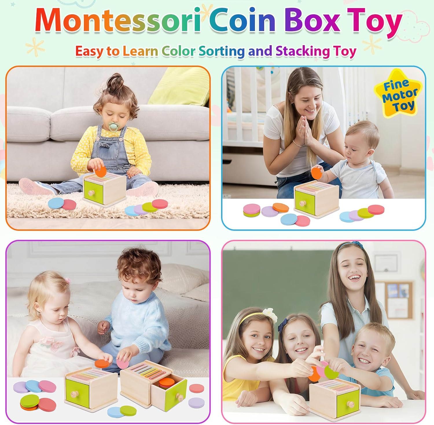 Thumbnail 5 de FCSONU Jouet Bebe 1–3 Ans : Jeu Montessori en bois avec tiroirs et pièces colorées