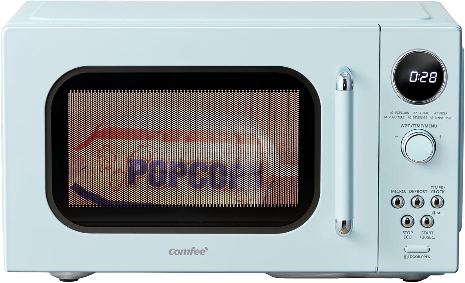 Detalle de COMFEE' Retro Microwave Oven (CMO-MMP02AAGN) – 0.9 cu.ft, 900W, Green, 6 Auto Menus