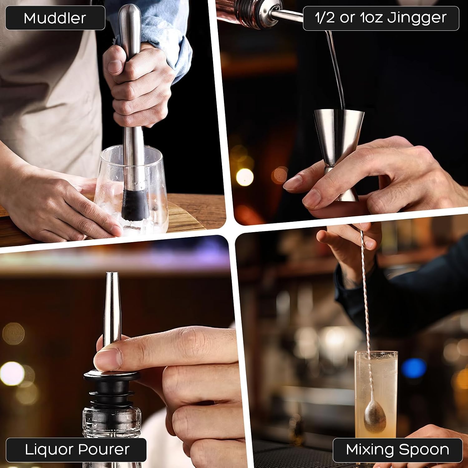 Detalle de YARRAMATE CSS-02-Silver Cocktail Shaker Set, 700 ml Insulated Stainless Steel