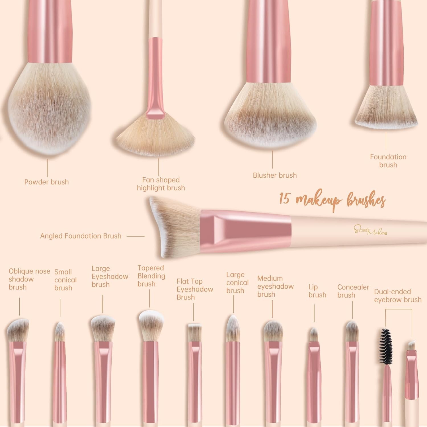 Thumbnail 1 de Makeup Pinselset Start Makers 15Pcs – 15-teiliges Set mit Marble-Design, ideal für Foundation, Rouge und Lidschatten