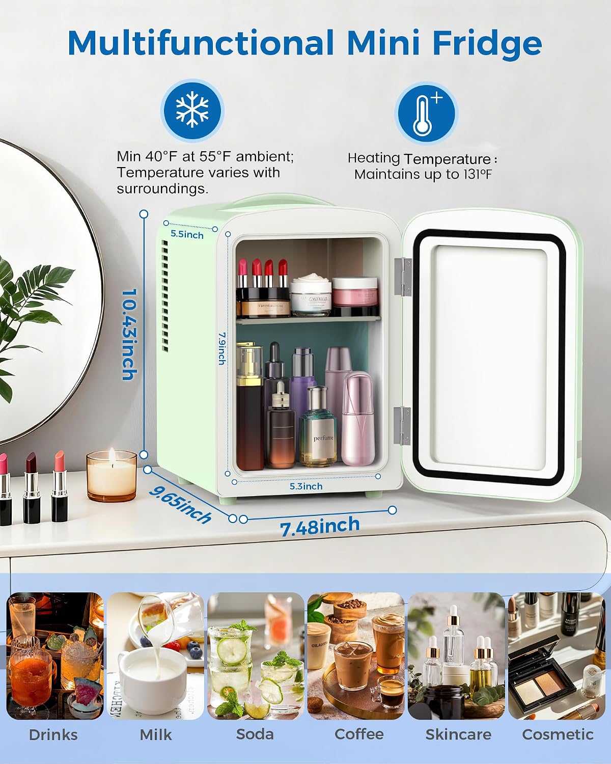 Thumbnail 3 de Electactic LY2504L2 4L Mini Fridge for Skincare, AC/DC, Green