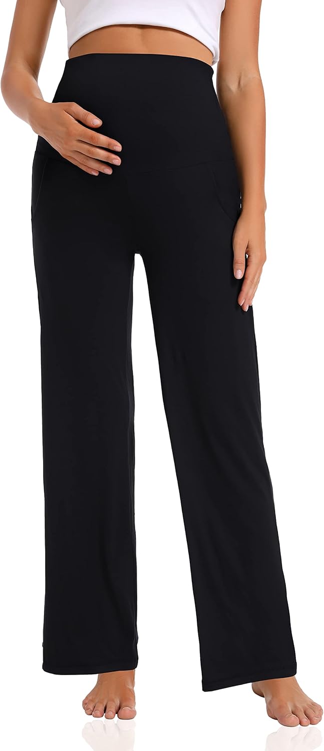 Detalle de Foucome Women's Maternity Trousers: Casual, Loose & Cozy Wide-Leg with Pockets