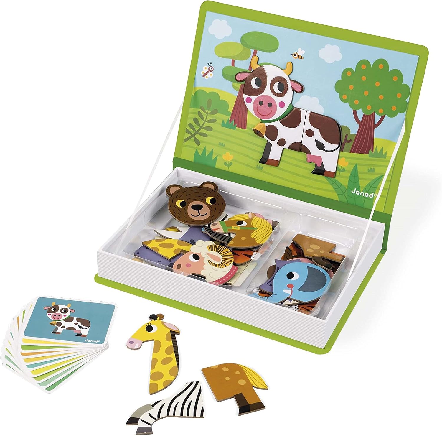 Janod Magneti'Book Animaux – Jeu éducatif magnétique 30 pièces, livre cartonné FSC, dès 3 ans