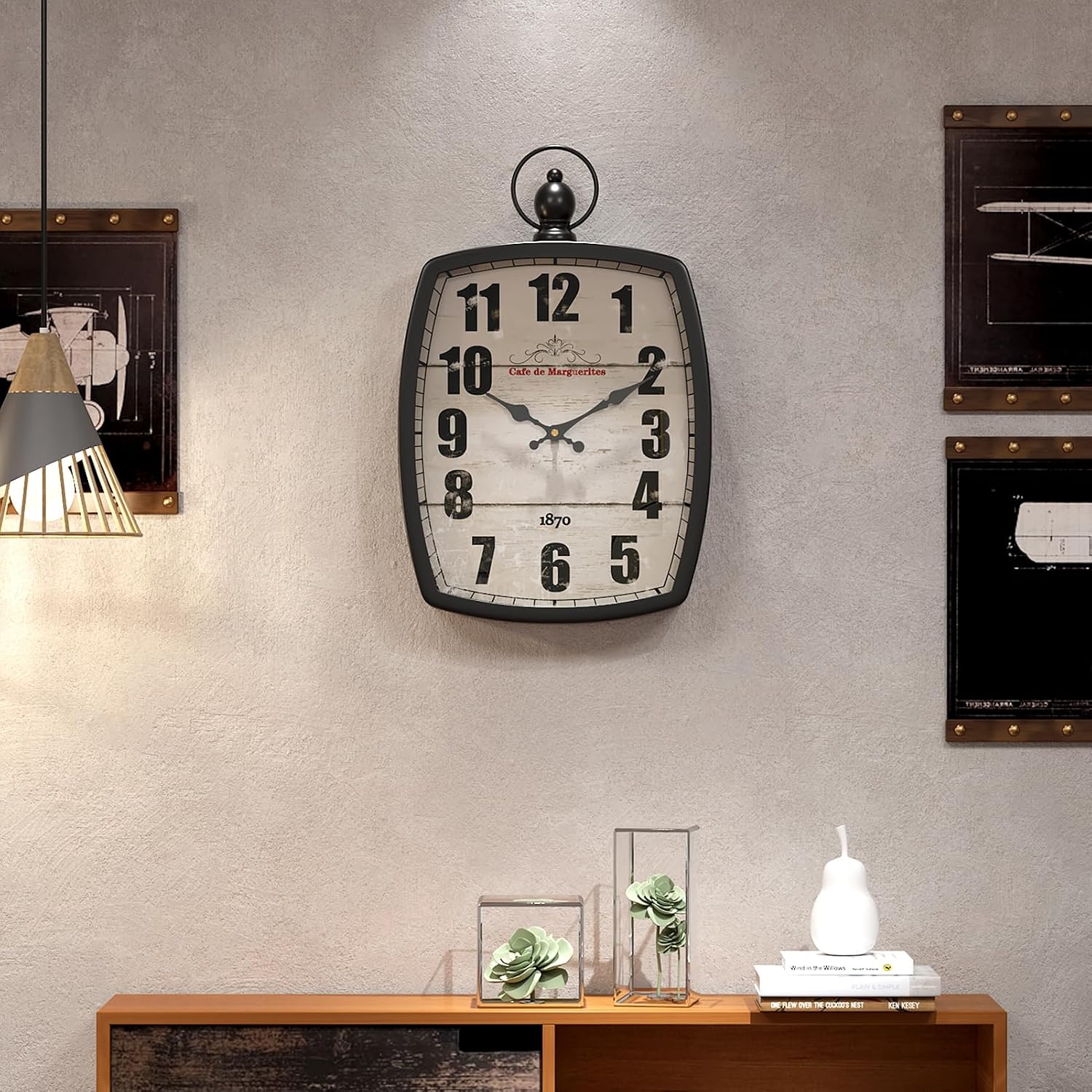 Thumbnail 4 de Menterry prostokątny zegar ścienny retro 39,5 × 26 cm, cichy, na baterię