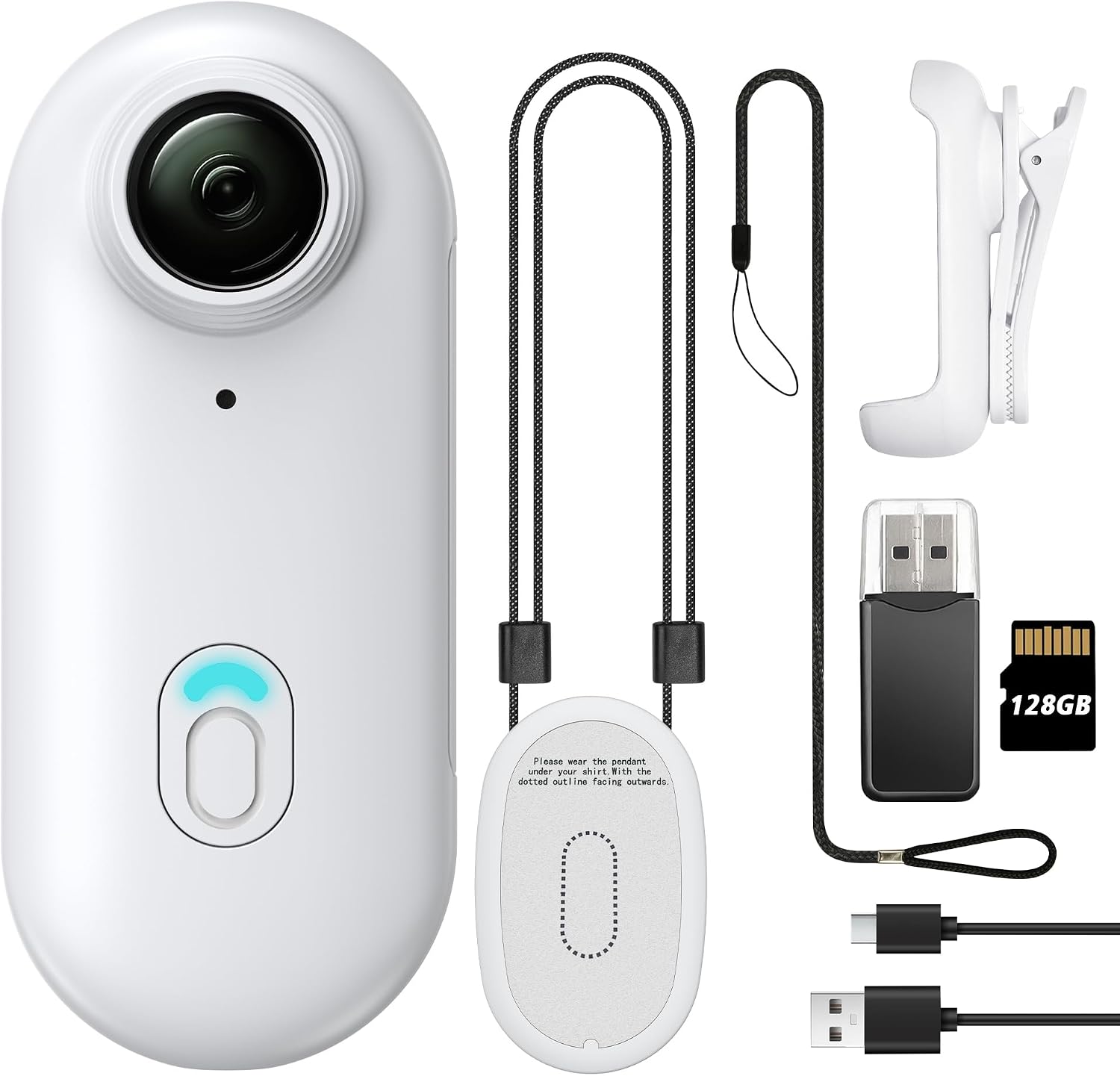 Detalle de Meoilkolnm Mini Body Camera (Thumb Size) with 128GB, Wearable Hands-Free Action Cam (White)