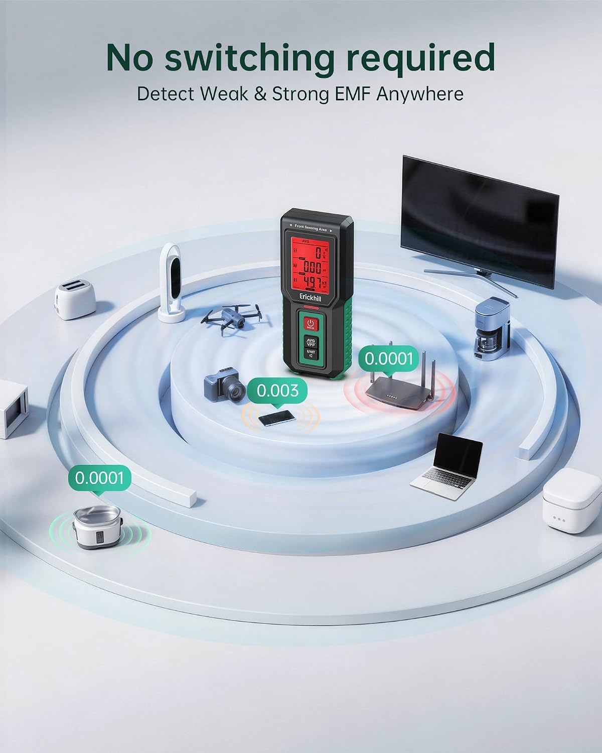 Thumbnail 6 de ERICKHILL EMF Meter 3-in-1: Tri-Axis EMF Reader with LCD Display and Triple Alarm