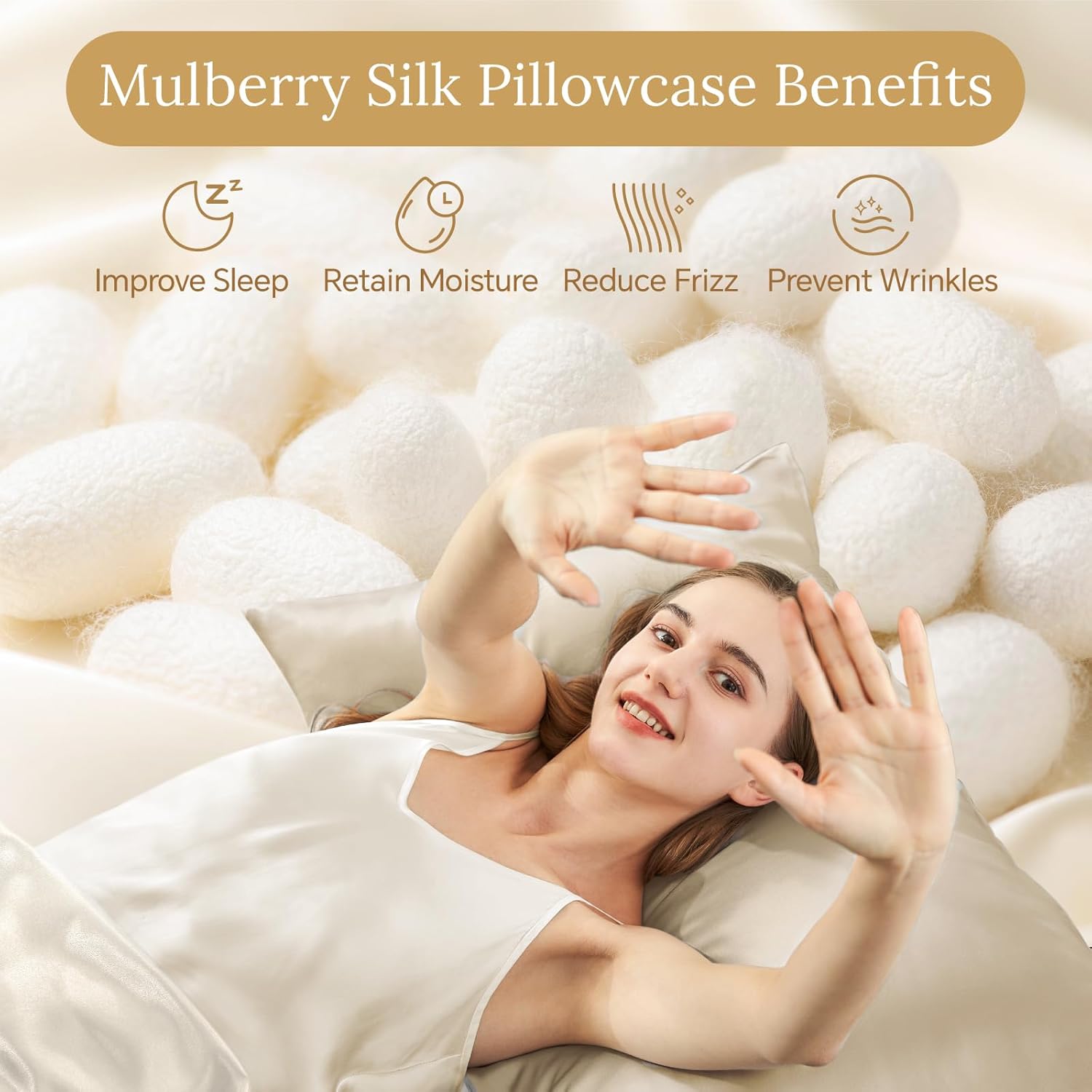 Thumbnail 1 de INFIIXSO Silk Pillow Cases (2-Pack) Standard Size, Mulberry Silk with Hidden Zipper (Beige, 20x26 Inches)