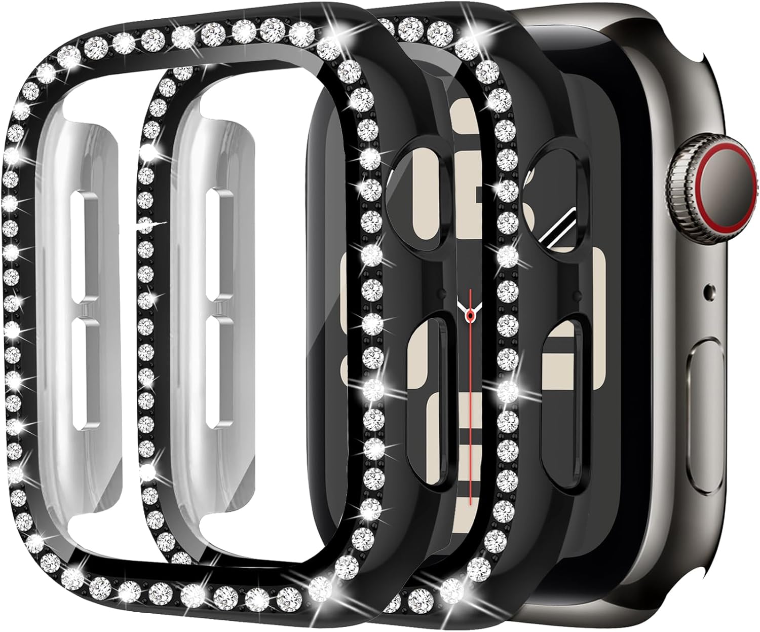 2Pack Bling Case for Apple Watch Screen Protector 40mm – Full Protective PC Bumper with Sparkling Crystals