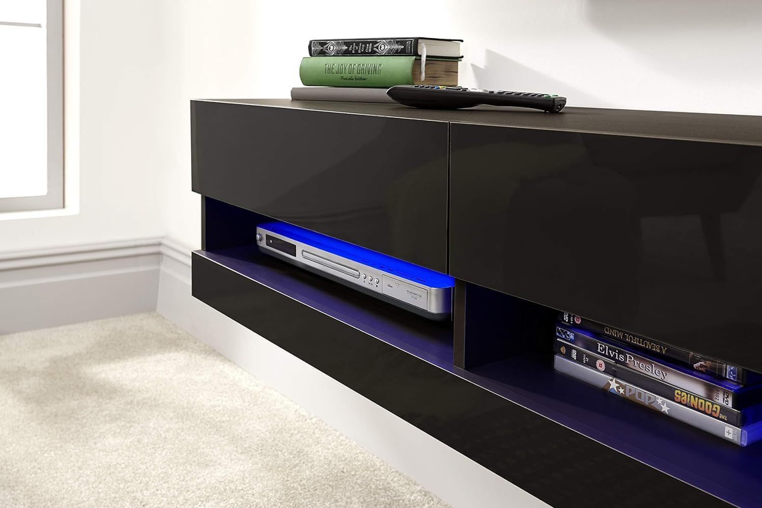 Thumbnail 1 de GFW Galicia Wall Mounted High Gloss TV Unit with LED Downlight (120cm, Black)