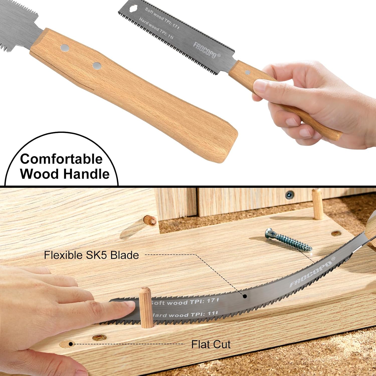 Detalle 2 de Frocopo FRHS6 6-Inch Pull Saw, Double-Edge Blade with 17/11 TPI