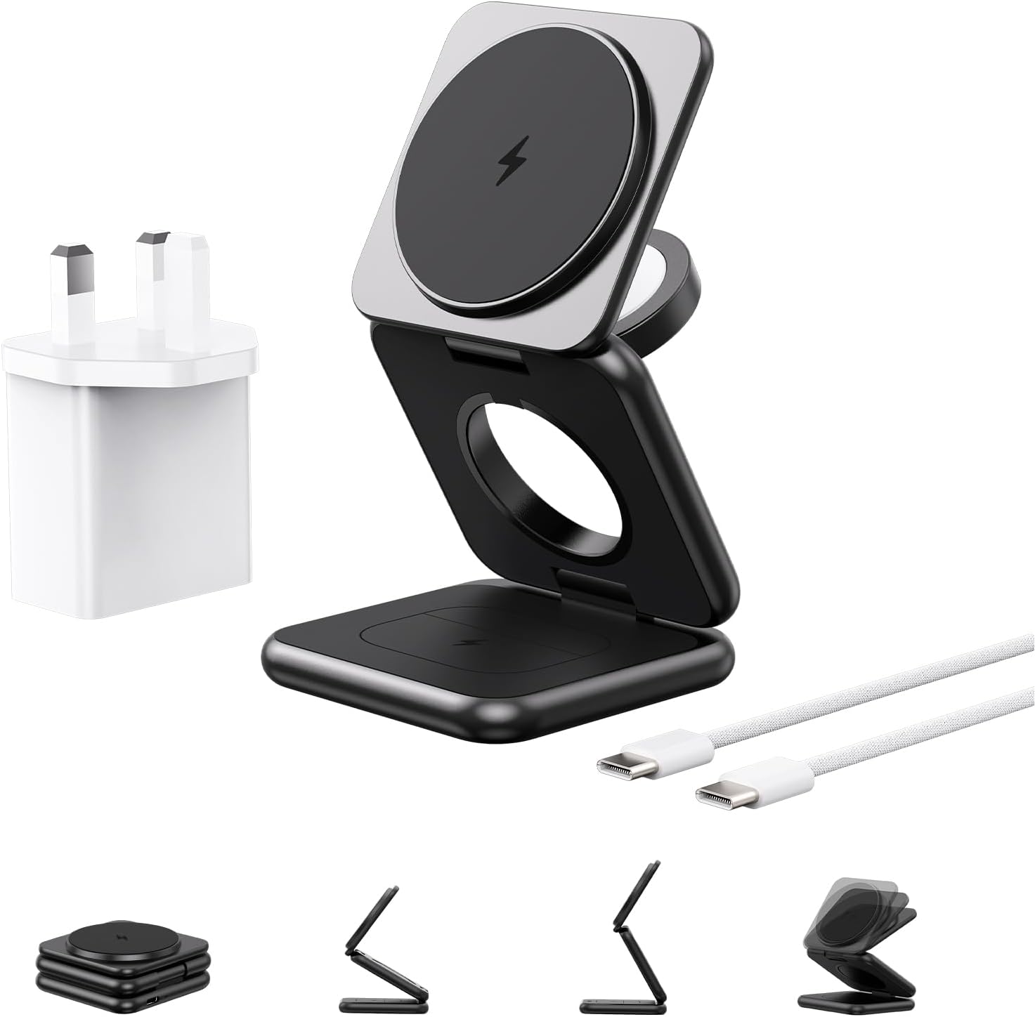 Detalle de Alilong 3 in 1 Wireless Charging Station with MagSafe - Foldable, Zinc Alloy Travel Stand