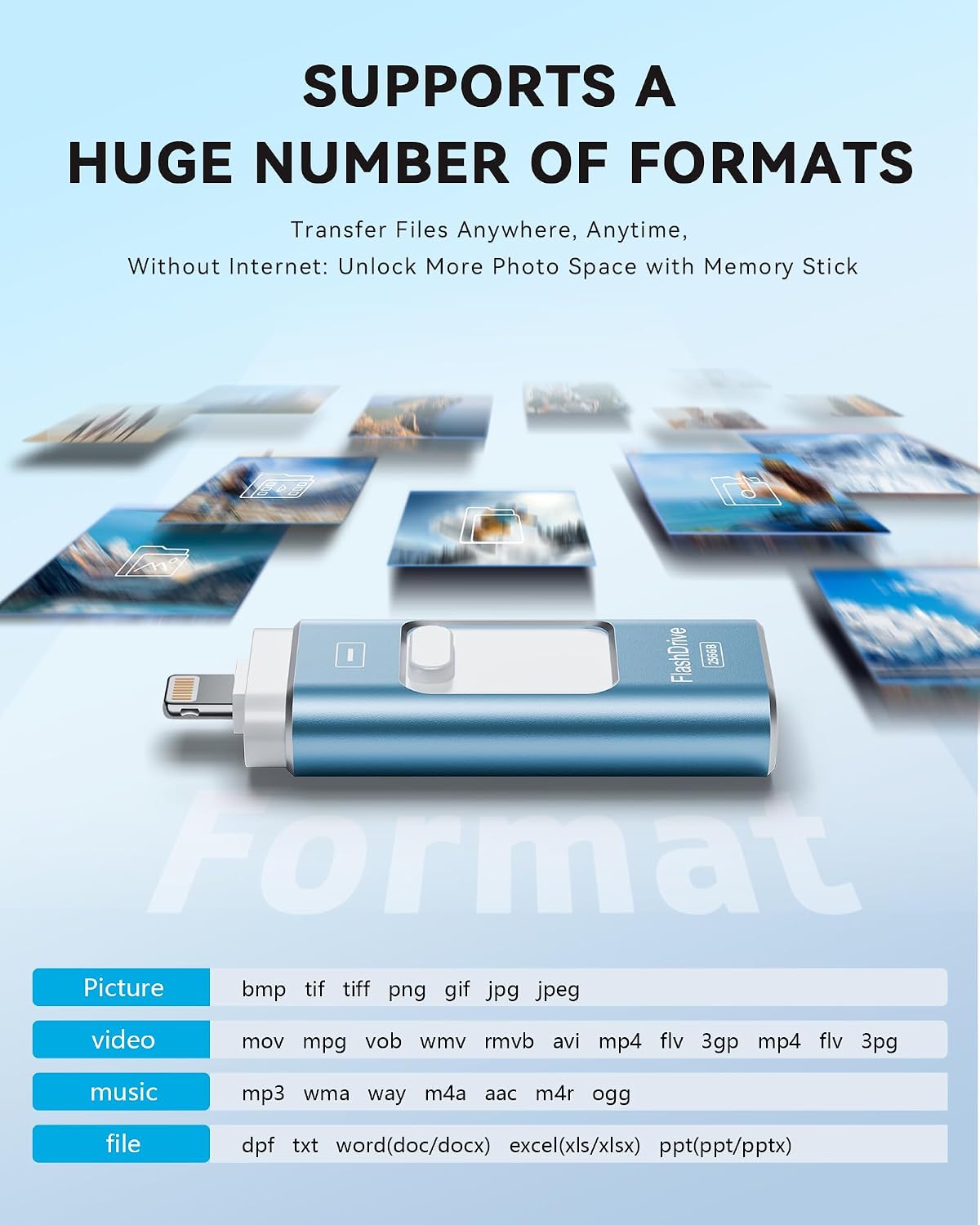 Thumbnail 6 de ROSPE USB Stick 256GB for iPhone—MFi Certified Lightning Flash Drive