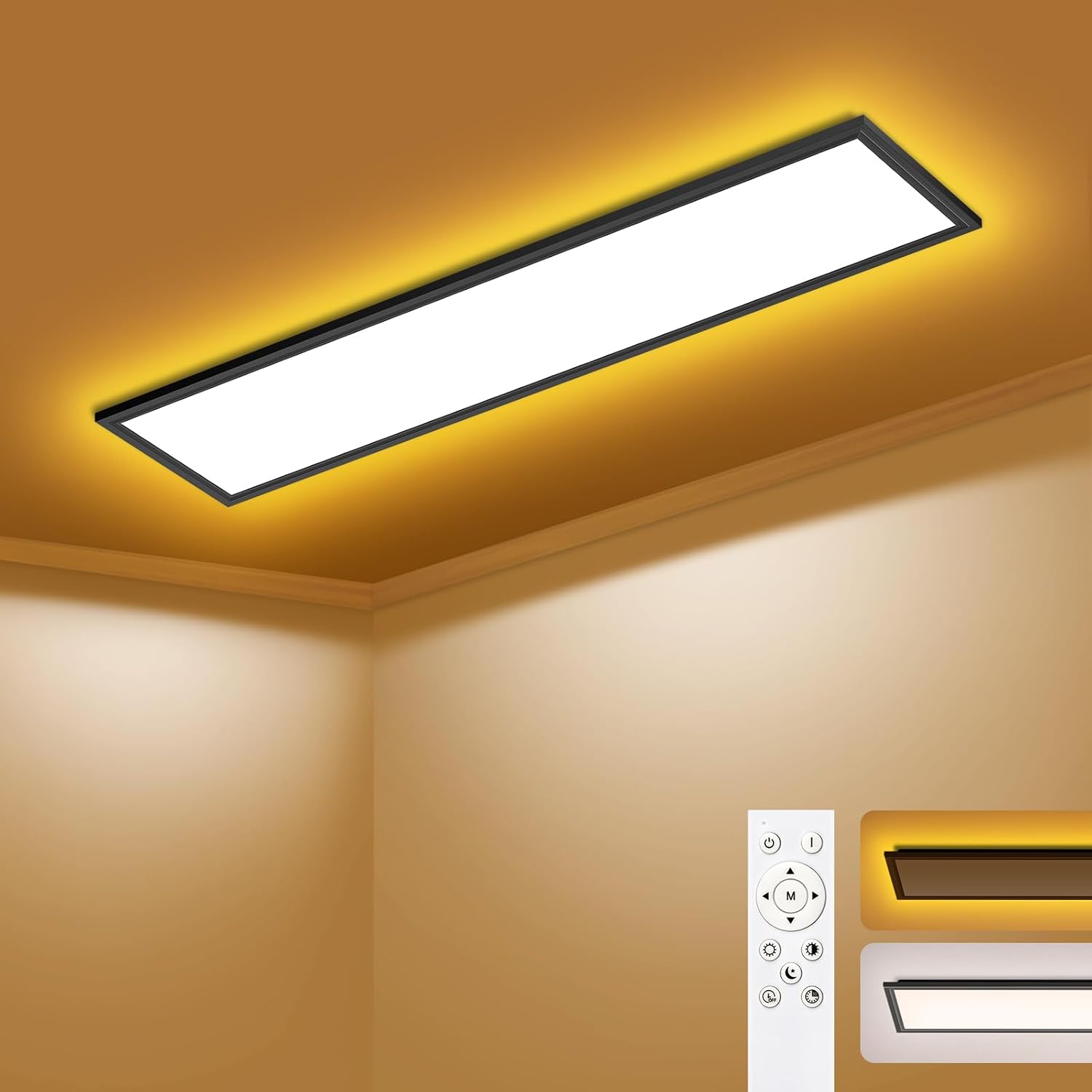 Detalle de LED Deckenleuchte Dimmbar 100x25 cm – Panellampe mit Fernbedienung, 36 W, 3600 lm, 3000–6500 K