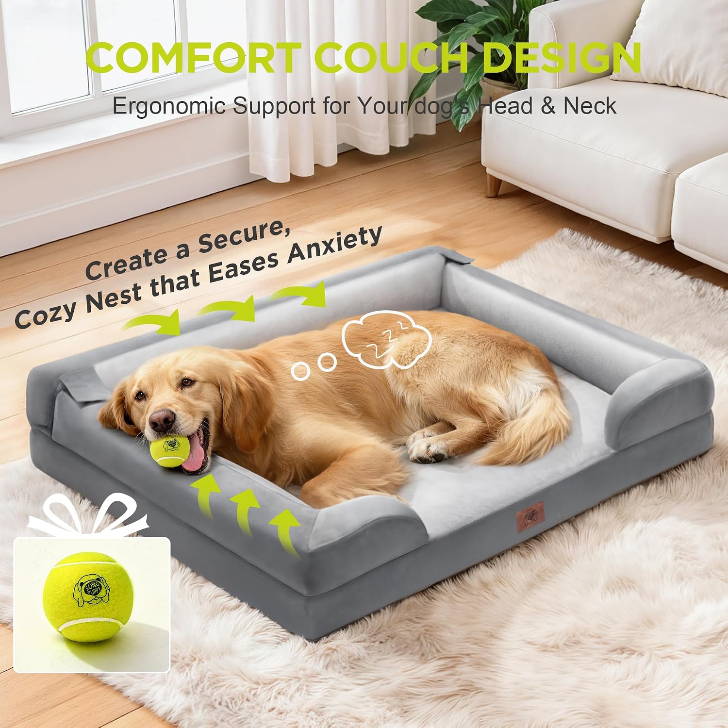 Thumbnail 6 de Song Puppy SP11 Large Dog Bed, Orthopedic Memory Foam, Waterproof, Gray