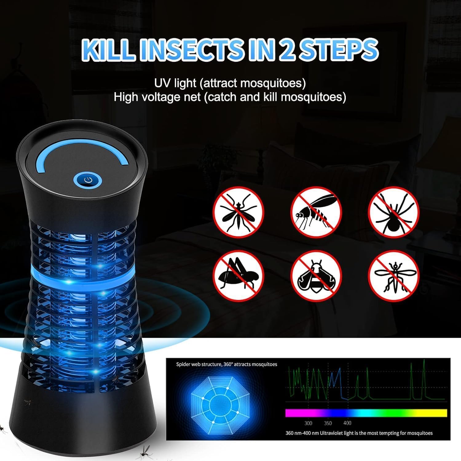 Thumbnail 1 de Regevo Elektrischer Insektenvernichter 1000V, 4W – UV-Licht, 360° Mückenlampe, leiser Innenbereichschutz