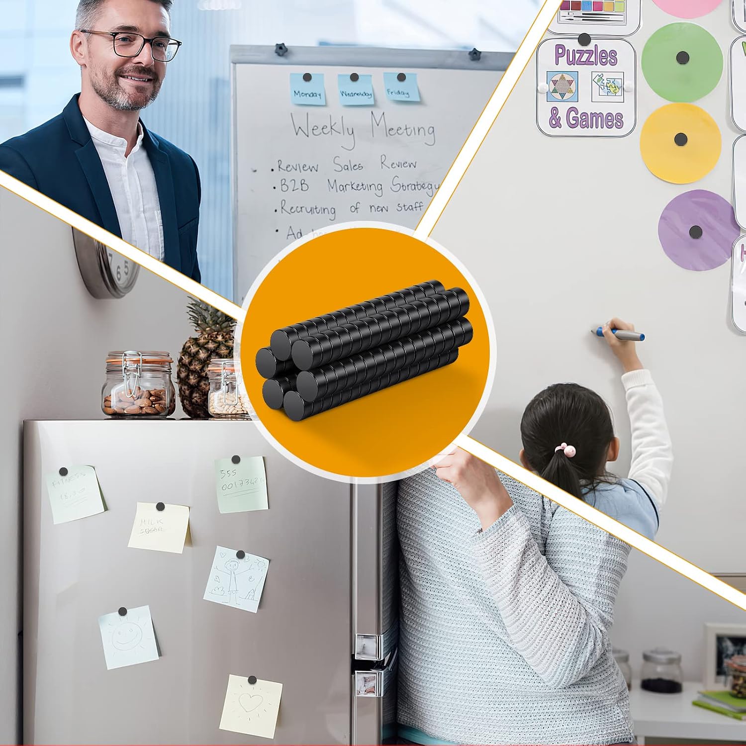 Thumbnail 6 de Wukong lot de 100 aimants en néodyme noirs 5 x 3 mm pour frigo, tableaux blancs et projets de bricolage