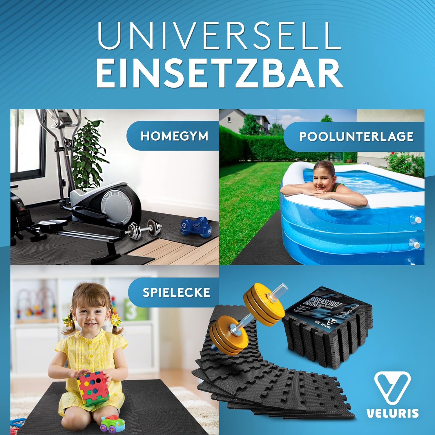 Thumbnail 5 de Veluris Tapis de Protection de Sol 31x31 cm – 18 tapis épais et antidérapants pour salle de sport
