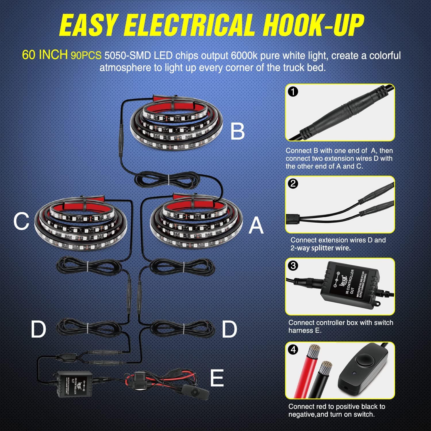 Detalle de Nilight 3PCS 60-Inch RGB Truck Bed Light Strip Kit (270 LED) with RF Remote
