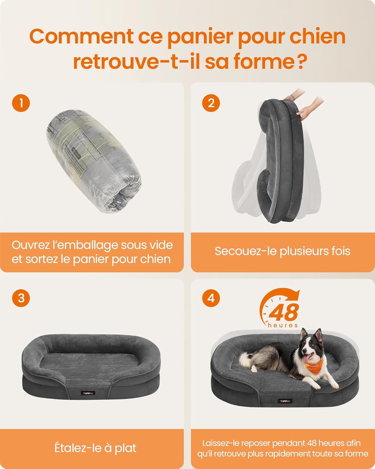 Thumbnail 6 de Feandrea Panier orthopédique pour chien taille grande — 91 x 68 x 18 cm, mousse alvéolée et revêtement hydrofuge