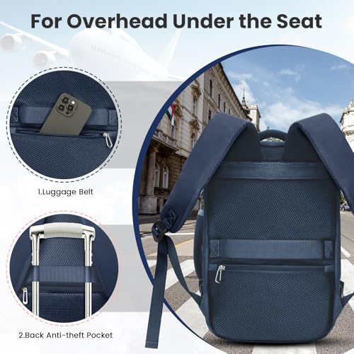 Detalle de KIRFEIHT Mochila de cabina para avión (40x20x25) para Ryanair y portátil de 14 pulgadas, azul
