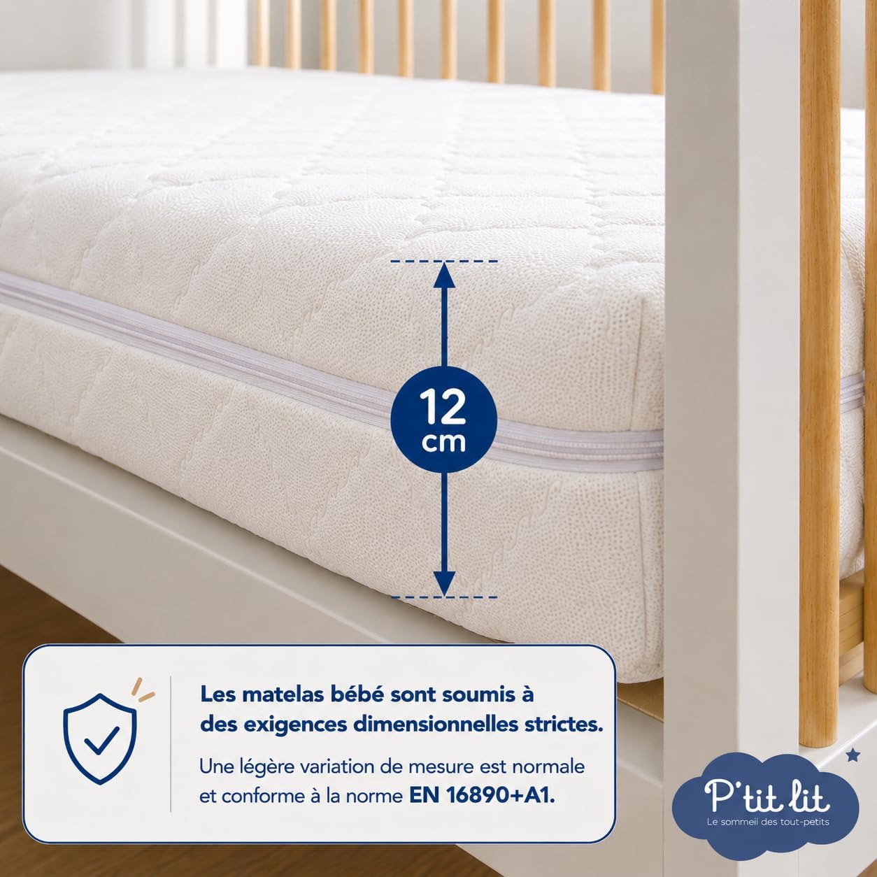 Thumbnail 4 de P'TIT LIT Matelas Bébé Bamboo 60x120 cm — Visco doux, déhoussable et fabrication Française
