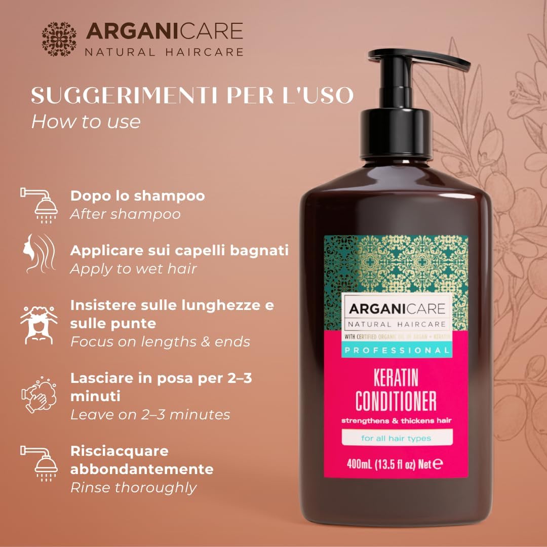 Thumbnail 5 de ARGANICARE Balsamo riparatore e nutriente alla cheratina organica – ultra nutriente (400 ml)