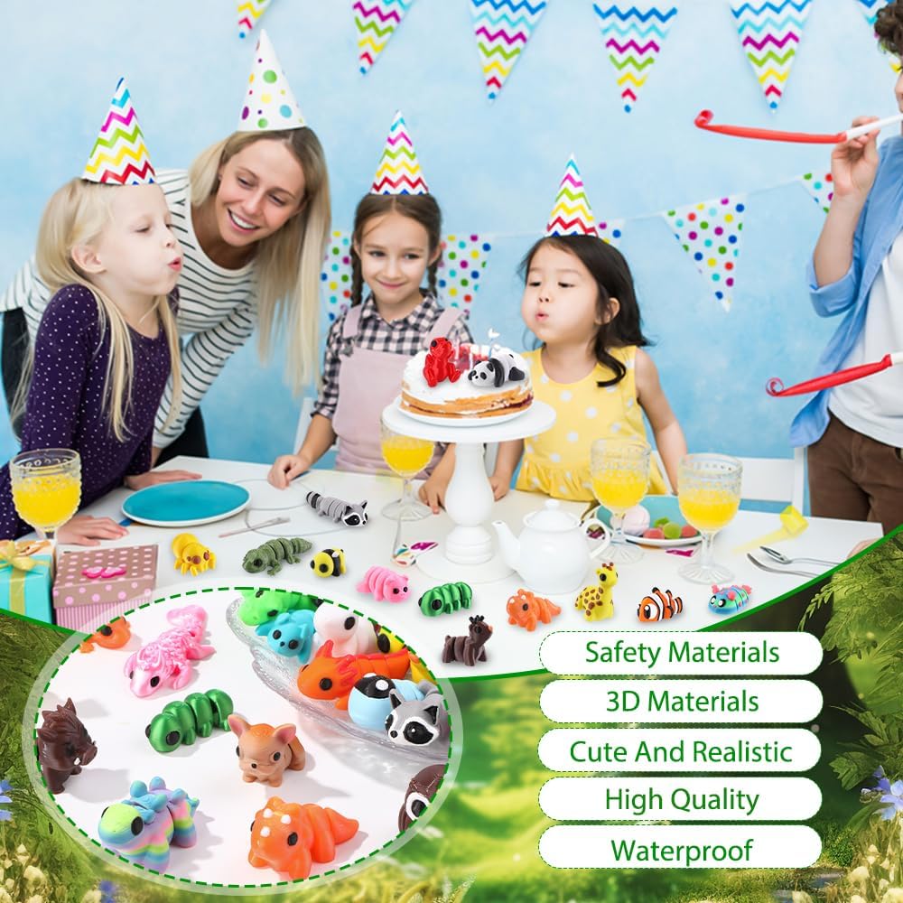 Detalle 2 de Celltestria 50Pcs Mini 3D Printed Animals – Flexible, Colorful Kids' Tiny Figurines