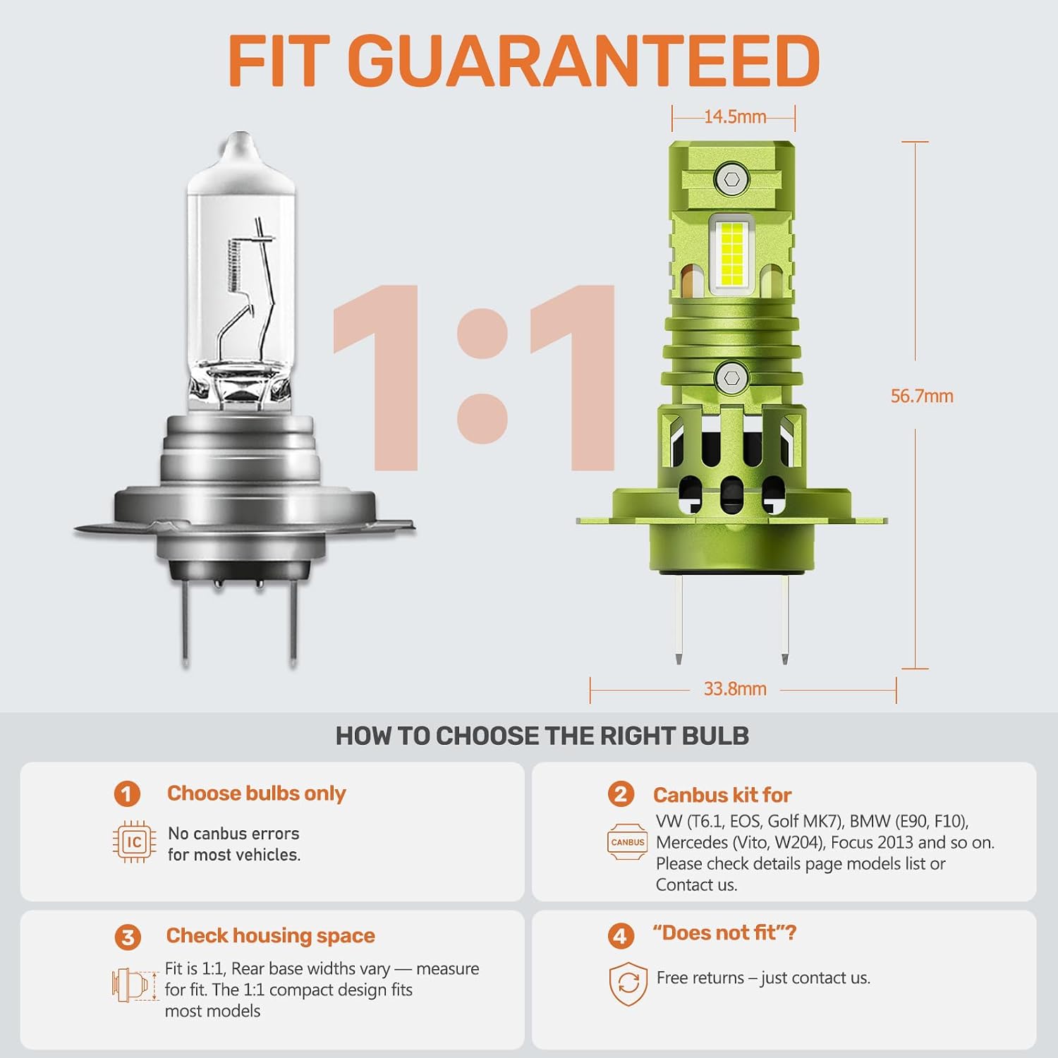Detalle de H7 LED Headlight Bulb — 30000LM, 6000K, Canbus Error Free, Plug & Play (Pack of 2)