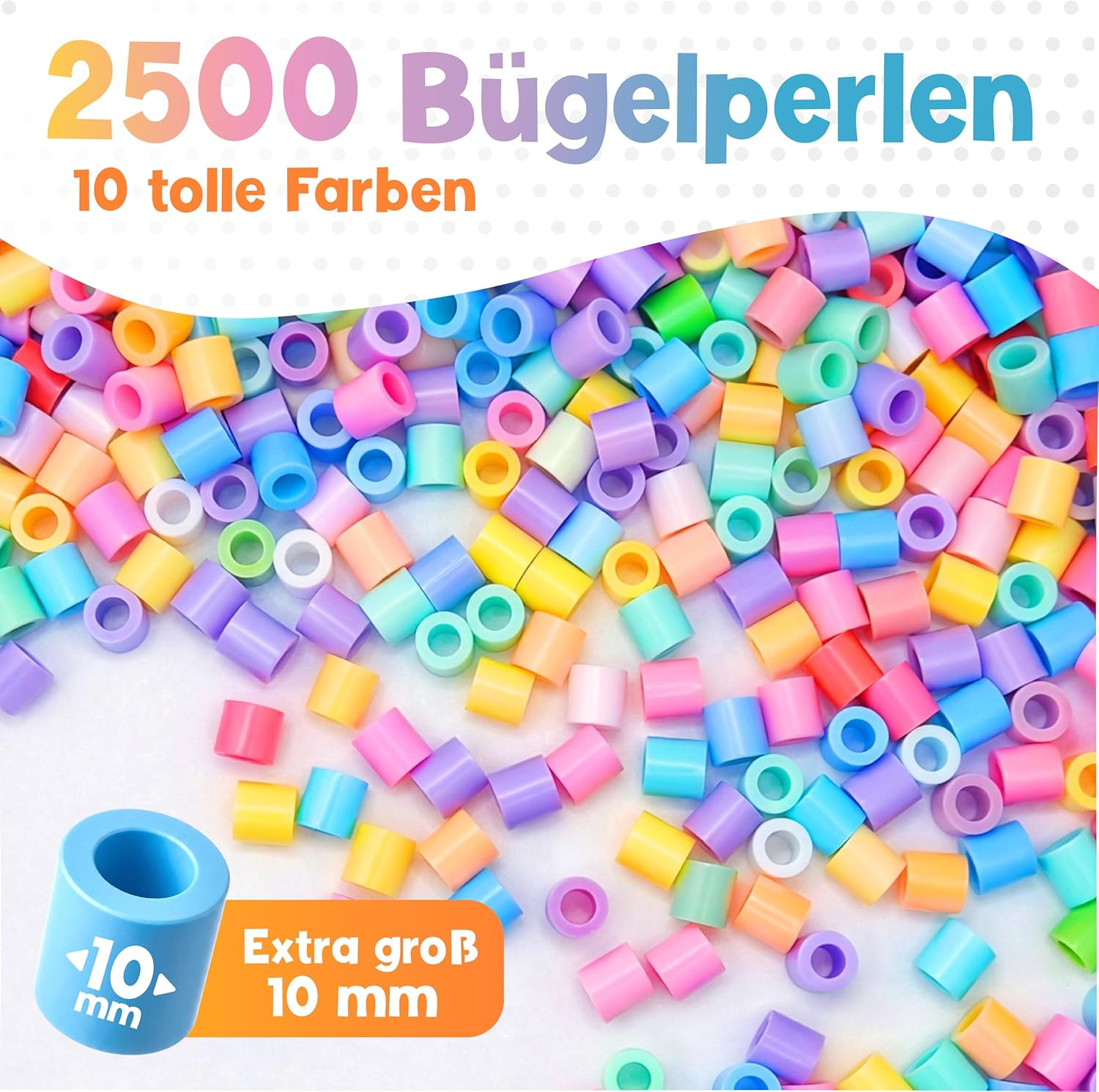 Detalle de MUTKIND® 2500x Bügelperlen Groß 10mm – XL Steckperlen Set mit 10 Farben, ab 3 Jahren