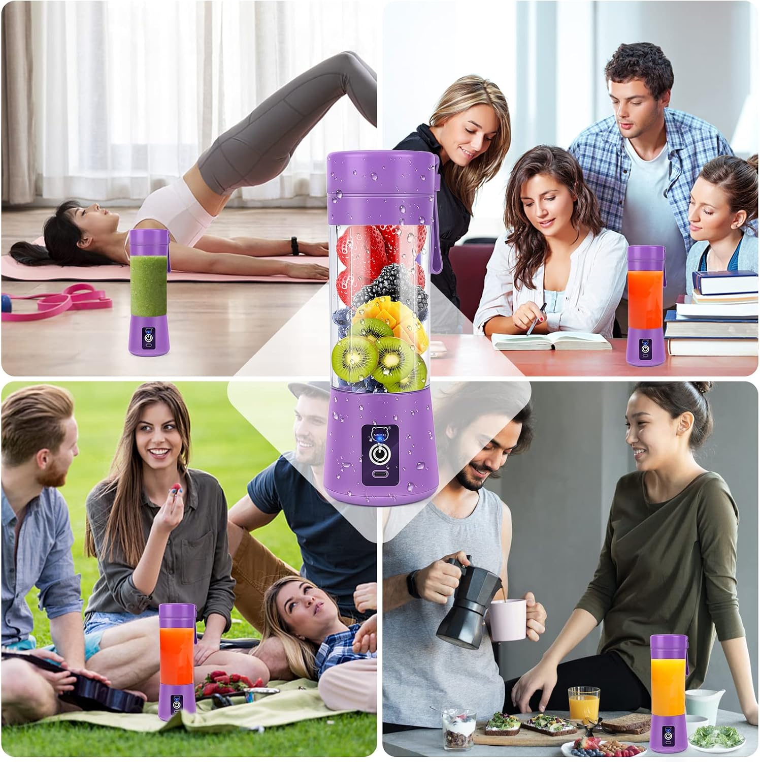 Detalle de MIAOKE GZJ-5 draagbare mini-blender, 6 messen en USB-oplaadbaar