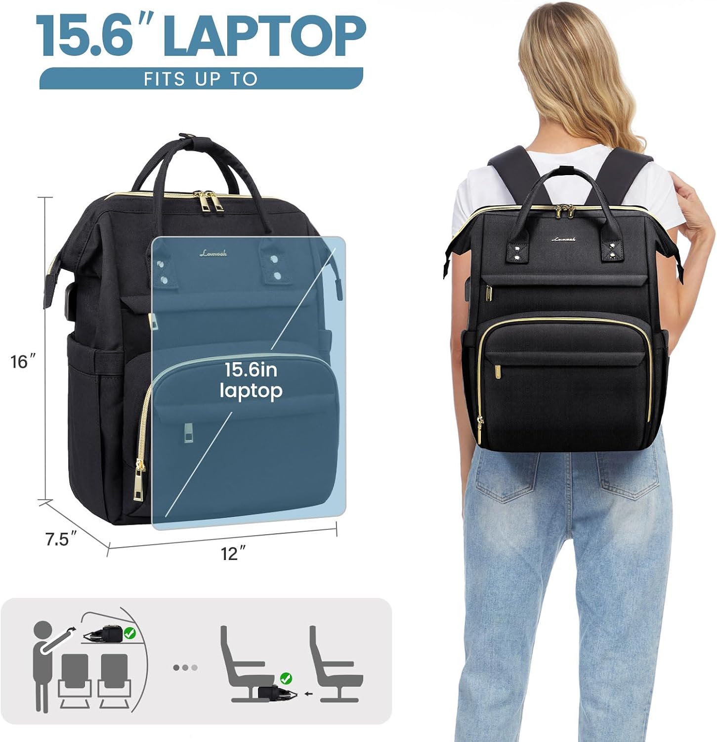 Thumbnail 4 de LOVEVOOK Laptop Backpack Womens 15.6in