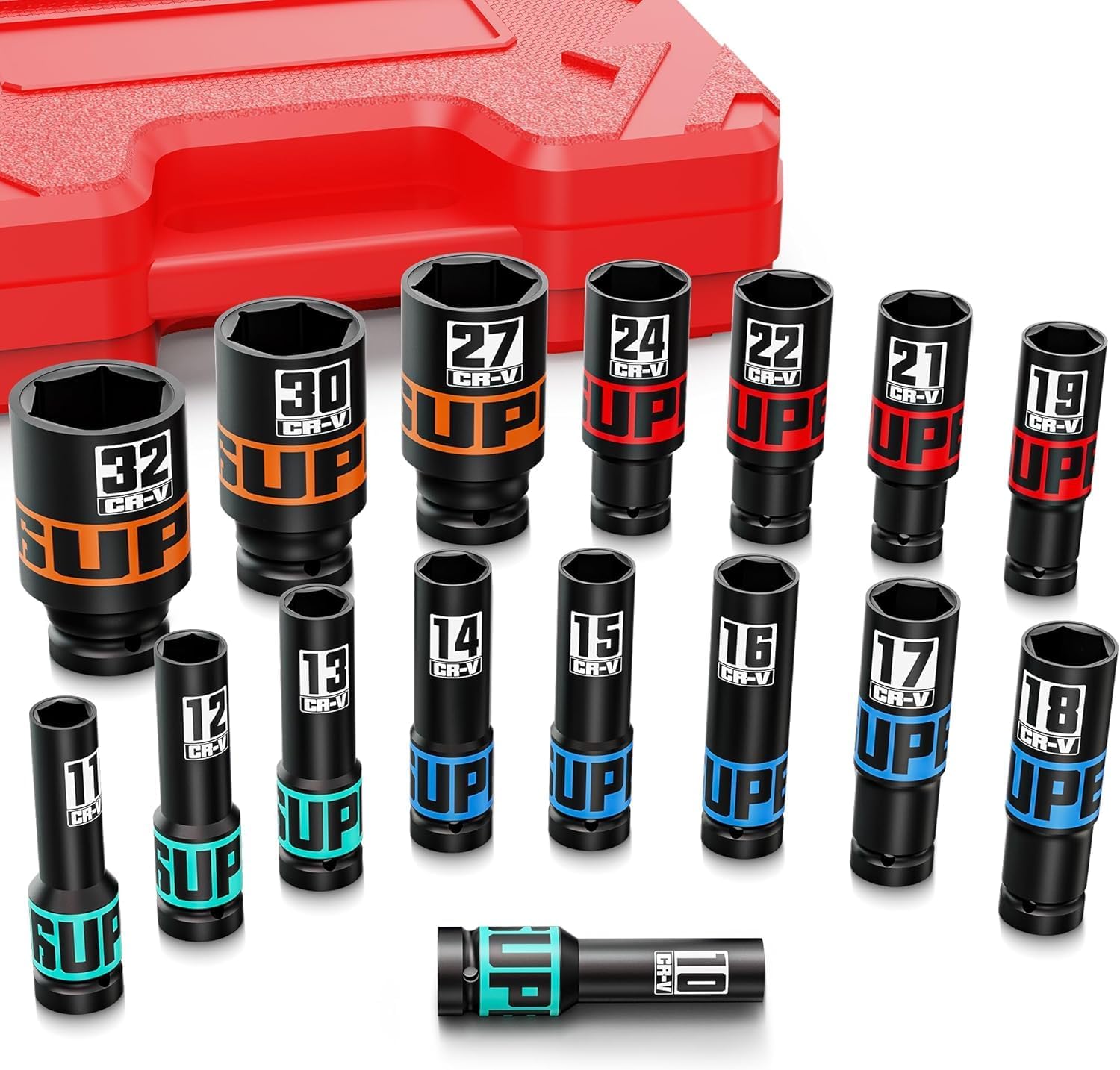 Detalle de Set di bussole a bussola esagonale profonde da 1/2" (CR-V) Aurlloct, 16 pezzi 10–32 mm