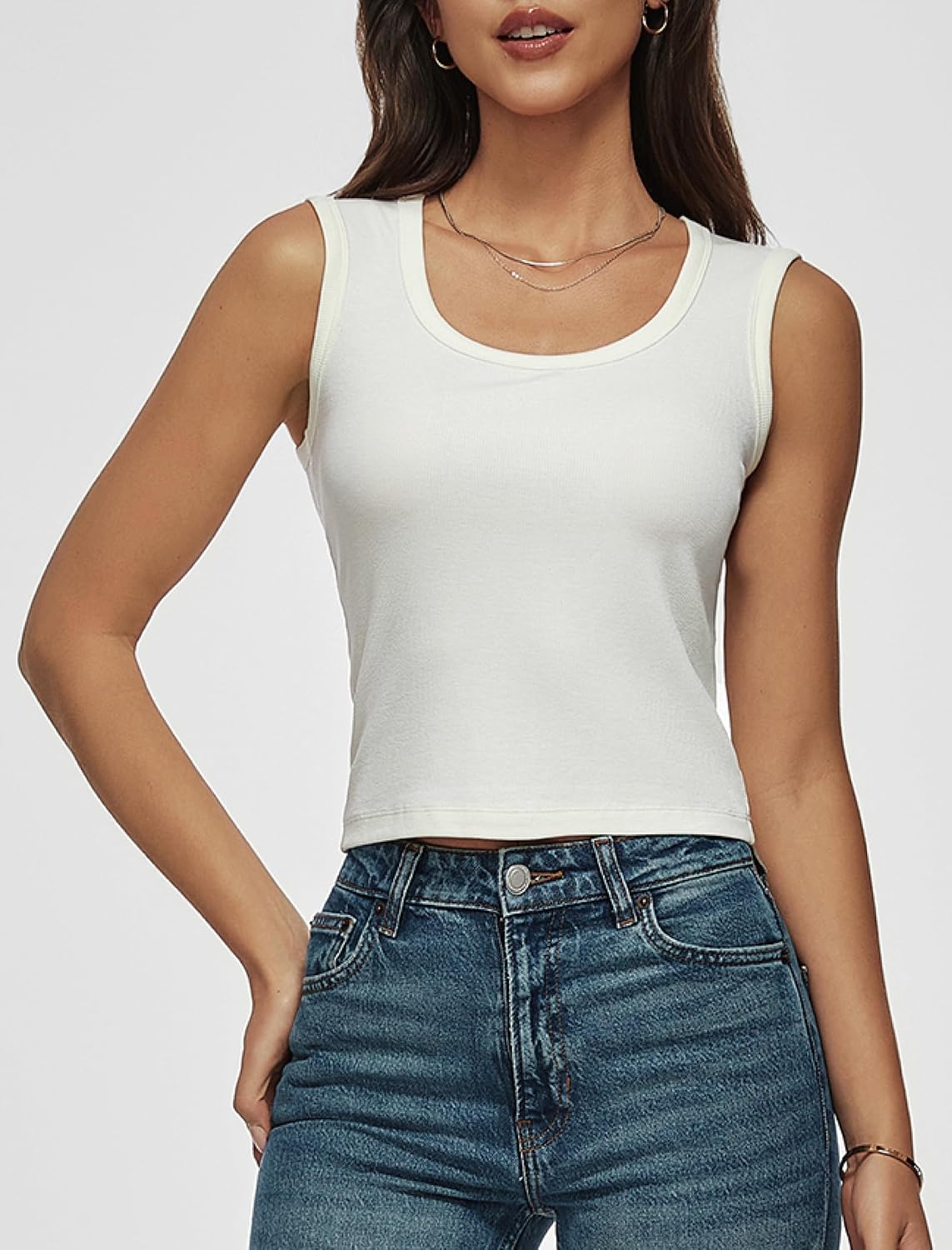 Detalle 2 de Women Wide Strap Ribbed Cropped Tank Top – 2026 Summer Trend