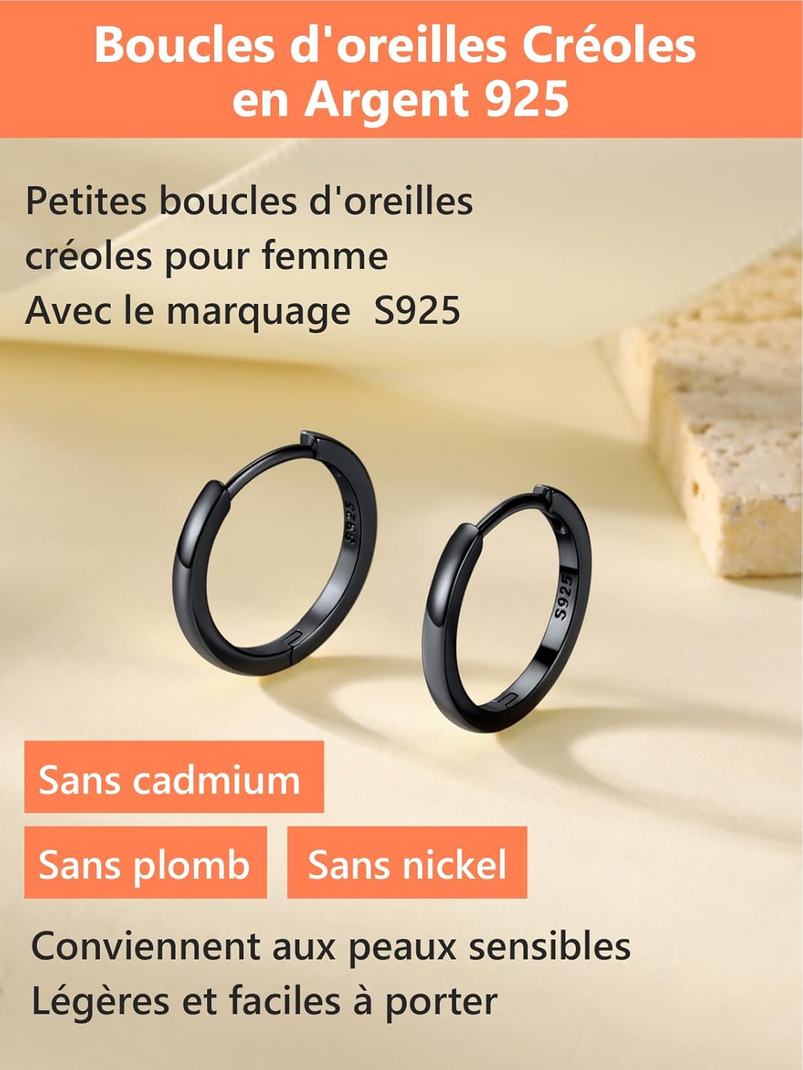 Thumbnail 2 de Silvora Petit Créole en Argent 925 massif – boucles d’oreilles créoles noir/argent/plaqué or/or rose (anneau 6 à 20 mm)
