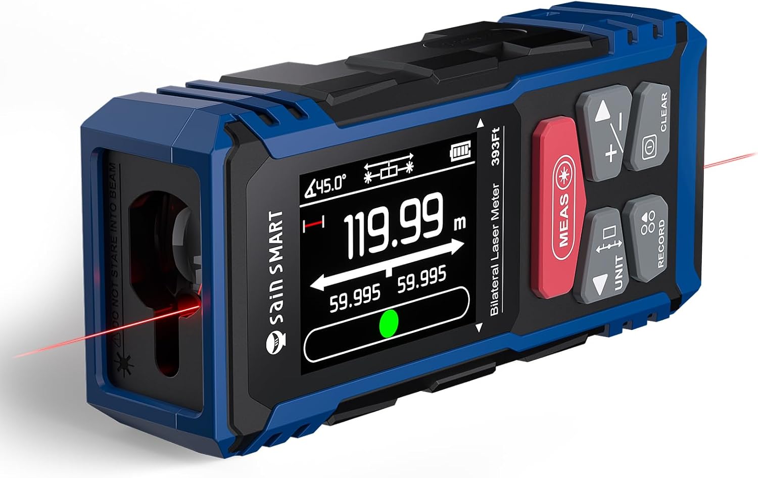 Detalle de SainSmart misuratore laser doppio ricaricabile fino a 120 m con LCD retroilluminato e misure area/volume/angolo