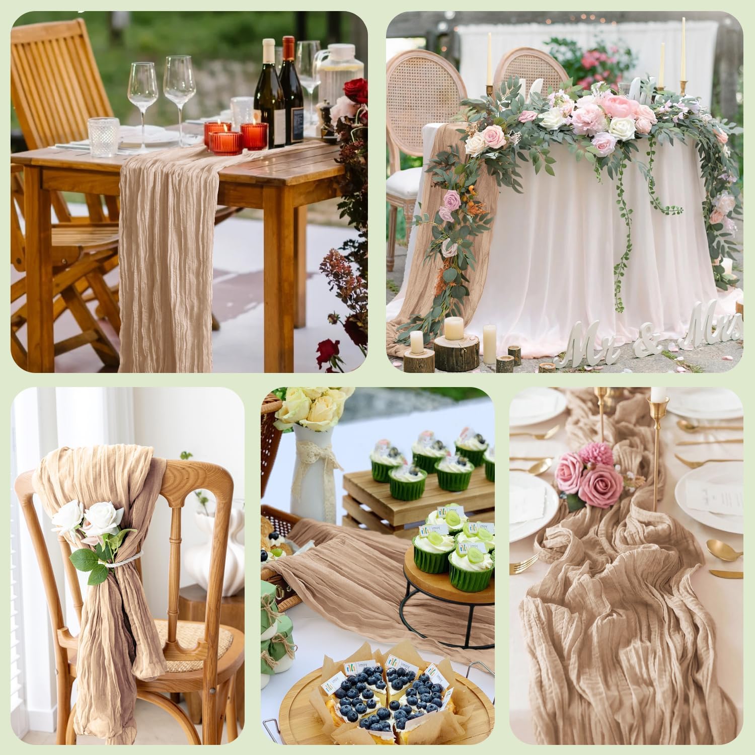 Thumbnail 6 de Wokceer Cheesecloth Table Runner 12 Pack, 10ft Nude Brown – Rustic Gauze Linens for Weddings, Parties, and Baby Showers