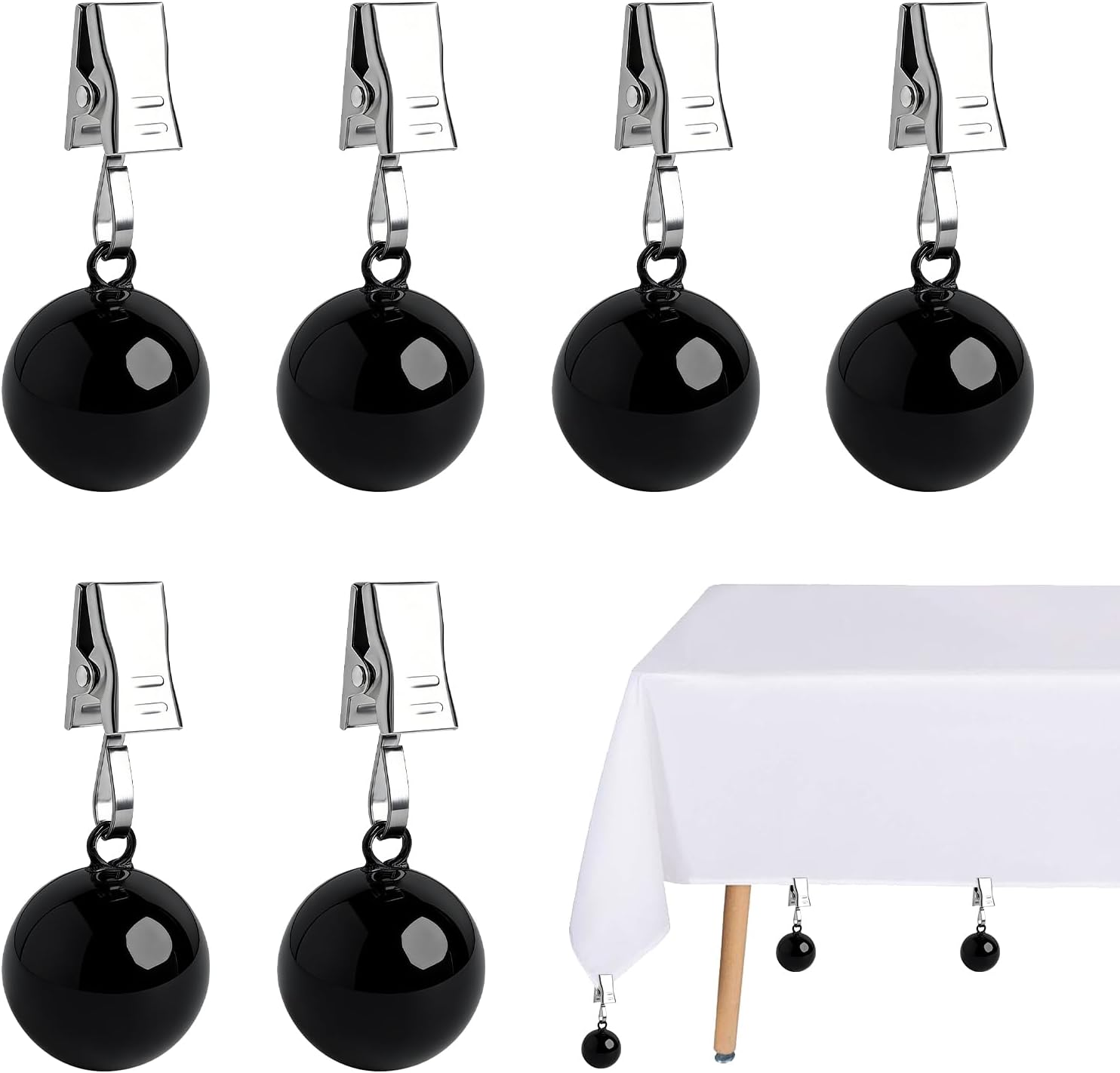 Detalle de INQUIRLLY ST-08127 tafelkleedgewichten, 6 stuks met roestvrijstalen ballen en clips
