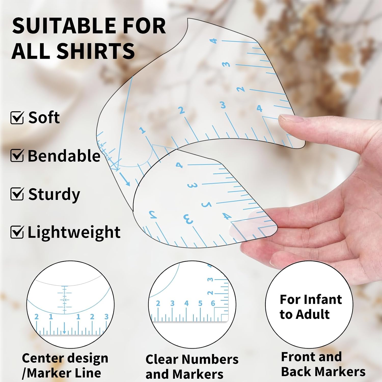 Detalle de tietoc T-Shirt Ruler Set, 5 PVC Alignment Guides for Vinyl Designs