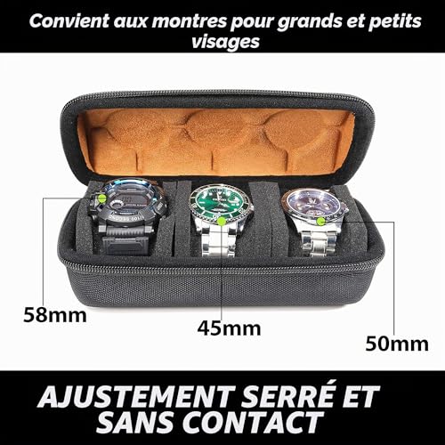 Detalle de SLOTHard – Étui de voyage en rouleau pour montre, 3 emplacements, fermeture éclair, noir, coussin anti-mouvement