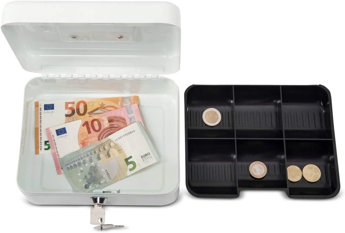 Detalle 2 de MAUL 5610202 kassaskrin i vitt stål med myntinsats och nyckellås