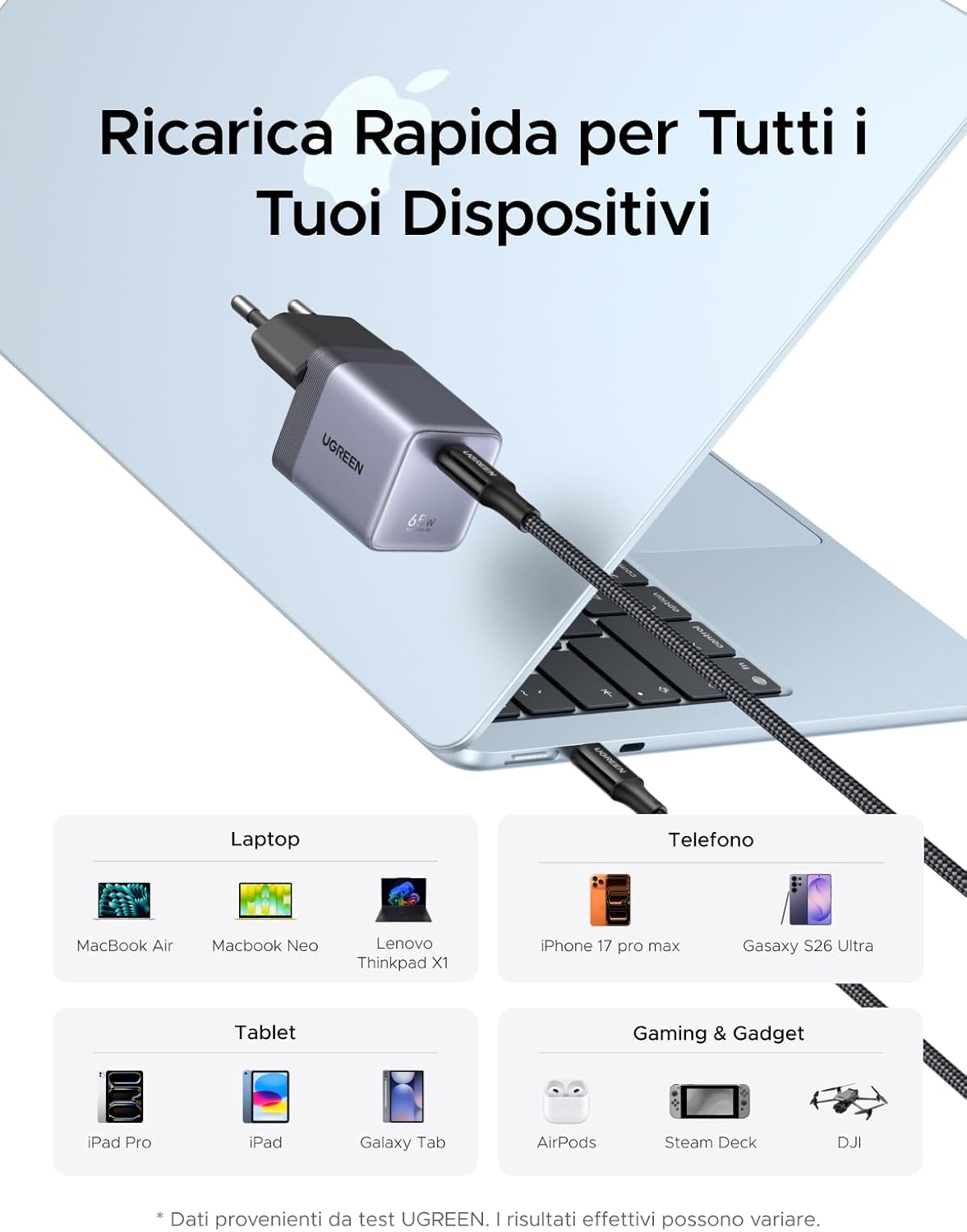 Thumbnail 6 de UGREEN Nexode Air 65W: Caricatore USB-C GaN II con cavo incluso per MacBook, iPhone e Android