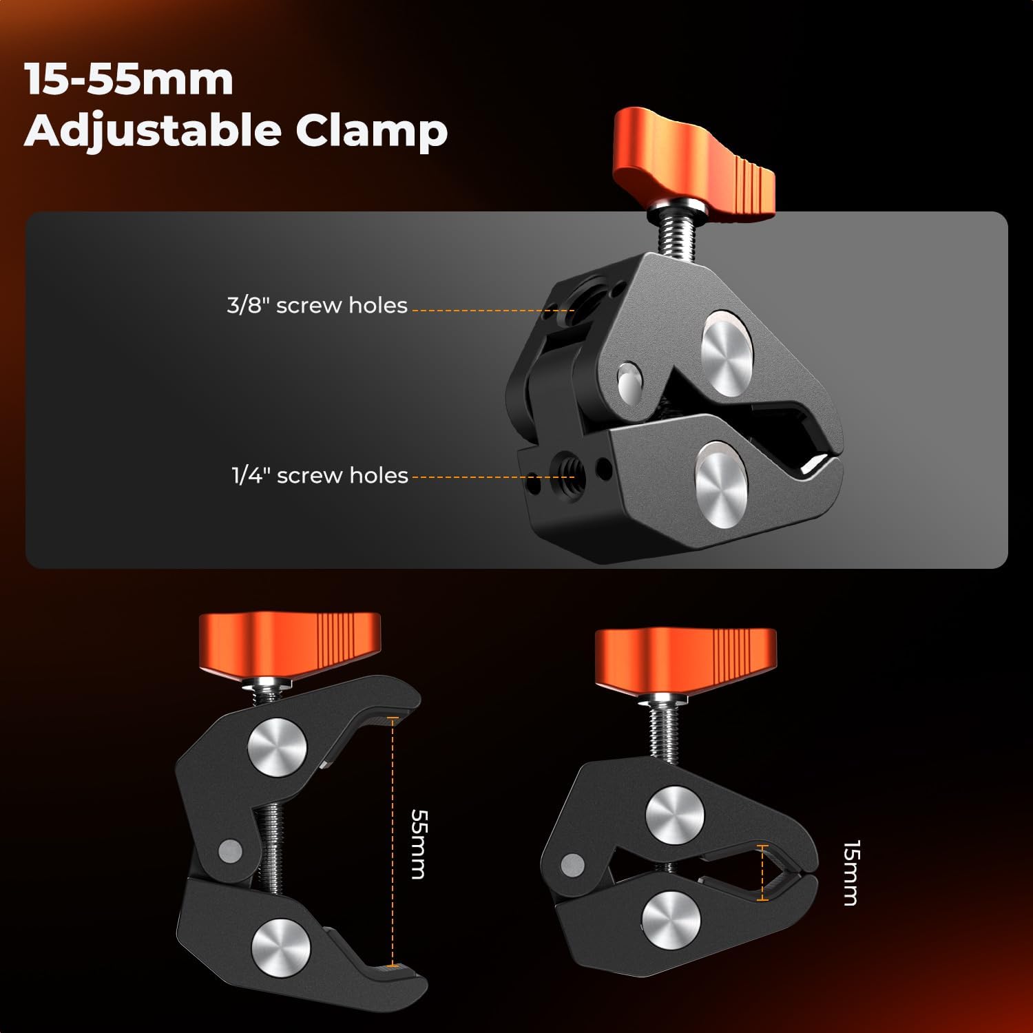 Detalle de K&F CONCEPT 6" Magic Arm Clamp Kit with super clamp and 1/4" & 3/8" screws