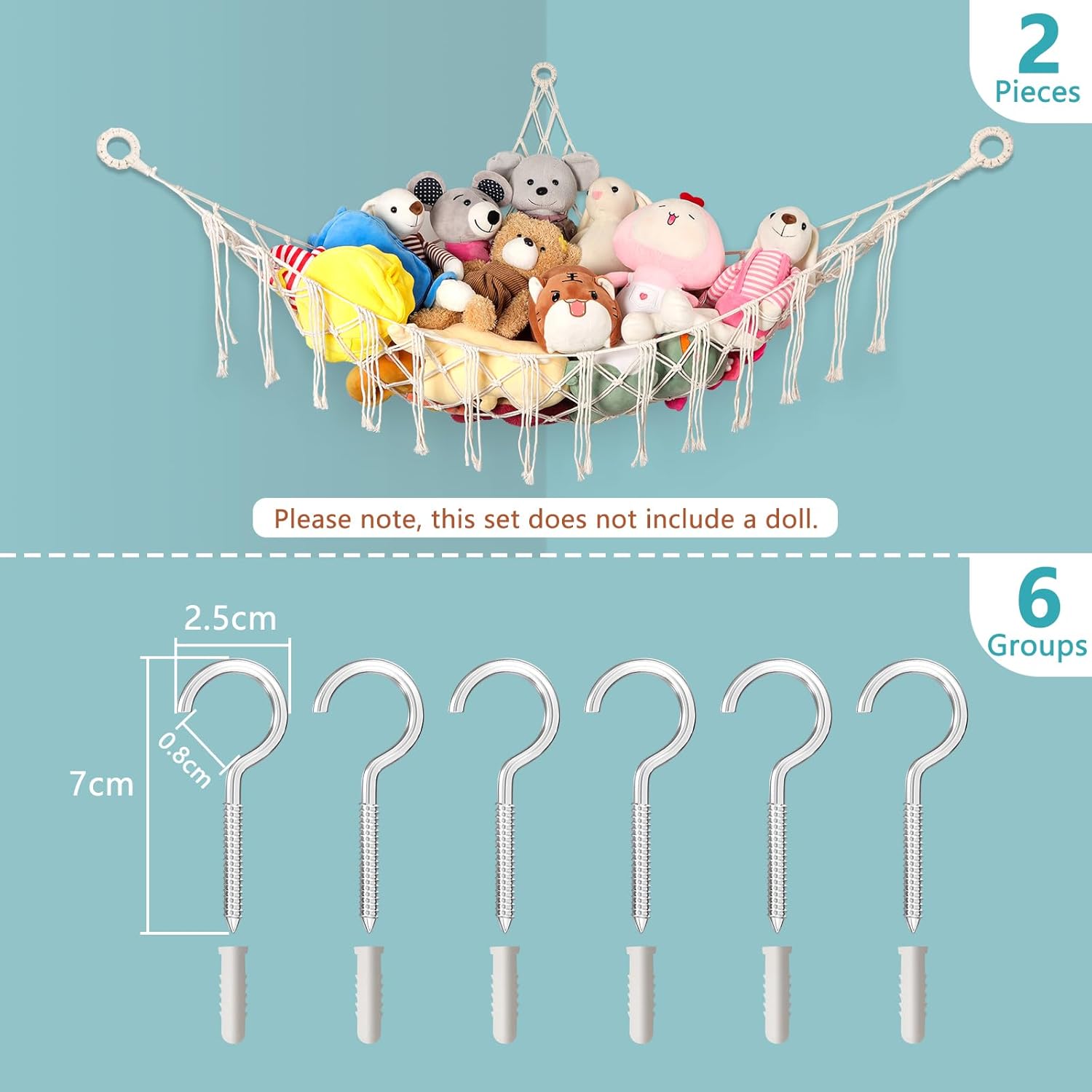 Thumbnail 3 de WUFANC Rete Porta Peluche 2 Pezzi 140x102x102 cm