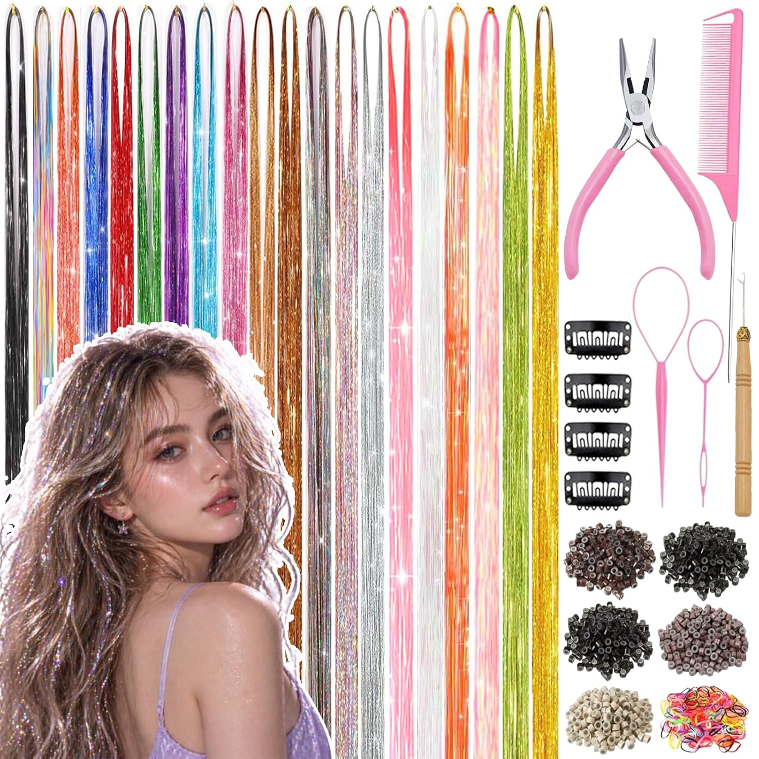 Detalle de Hair Tinsel Kit, 20 Colors