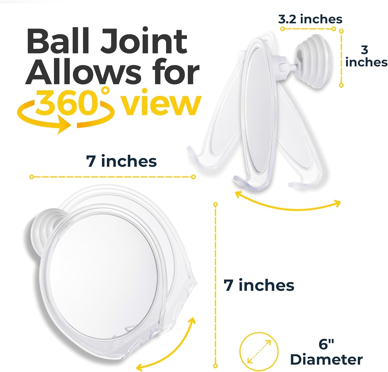Thumbnail 4 de HONEYBULL Fogless Shower Mirror with Suction Mount ⌁ Anti-Fog Glass Mirror