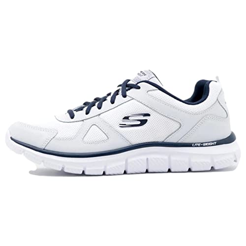 Detalle de Skechers Track Scloric para hombre – White Leather Mesh Pu Navy Trim, 42.5 EU