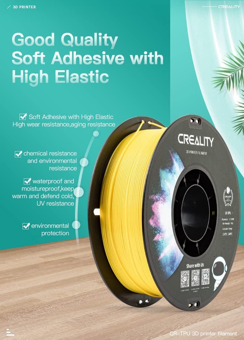 Detalle 2 de Creality TPU Filament 1,75 mm, 95A Shore Härte – elastisches, langlebiges 3D-Druckfilament (1 kg, Schwarz)