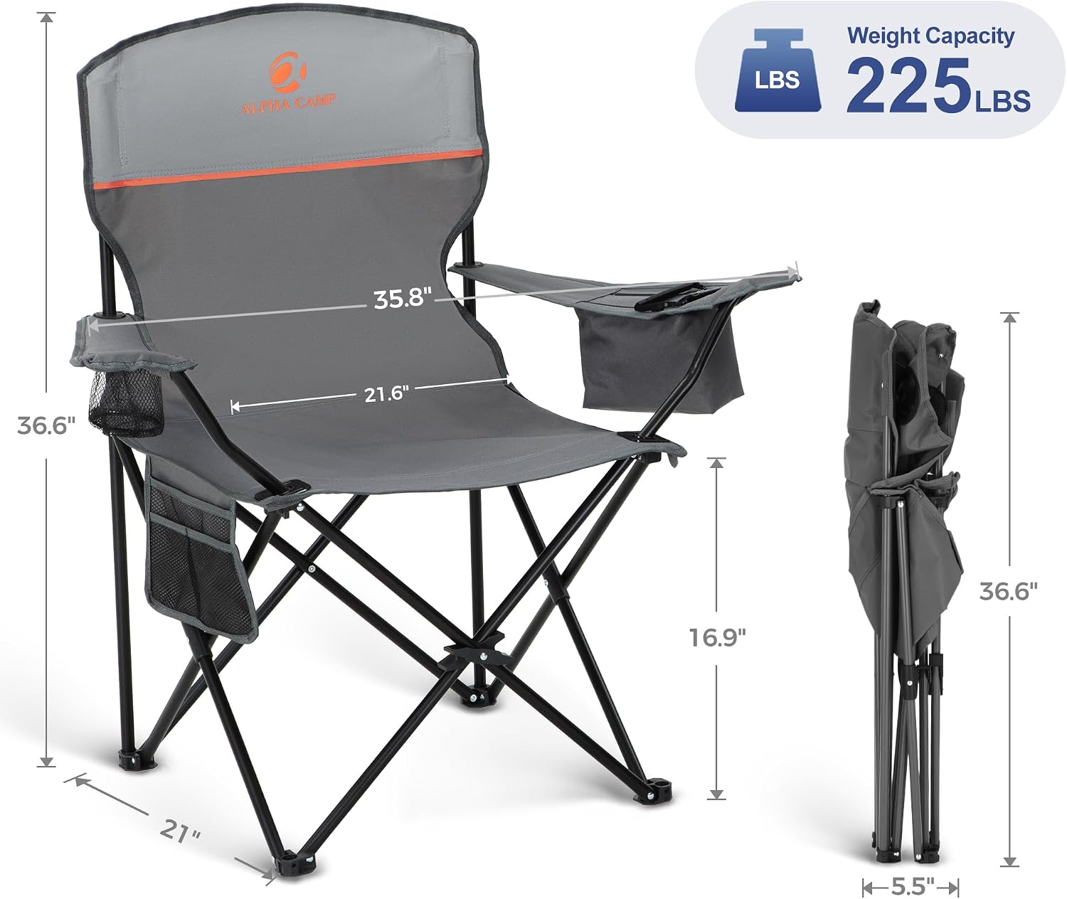 Detalle de LET'S CAMP Camping Chairs 2 Pack, Supports 120kg