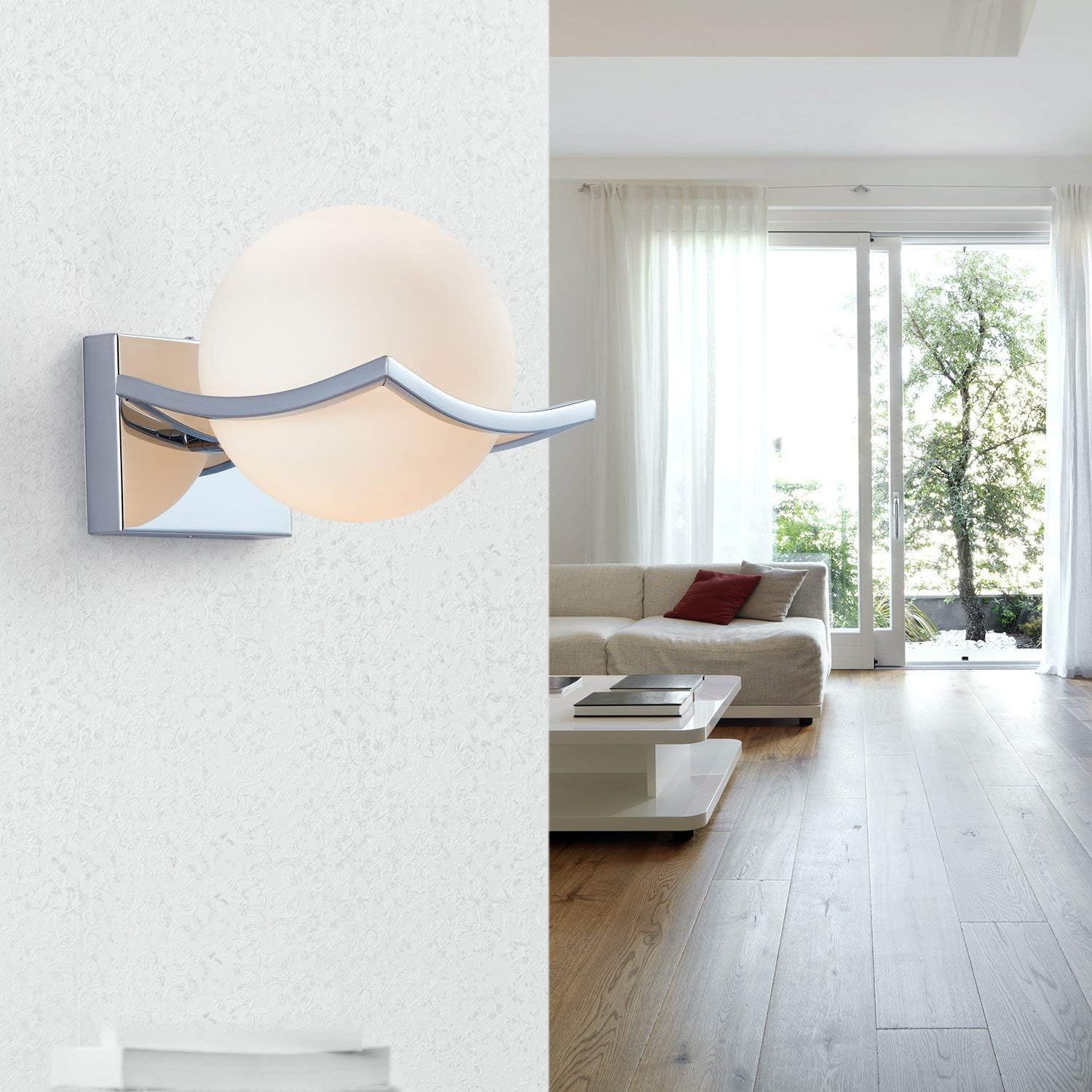 Thumbnail 1 de DAXGD lampada da parete interna E27 minimal cromata con paralume in vetro (Ø15 cm)