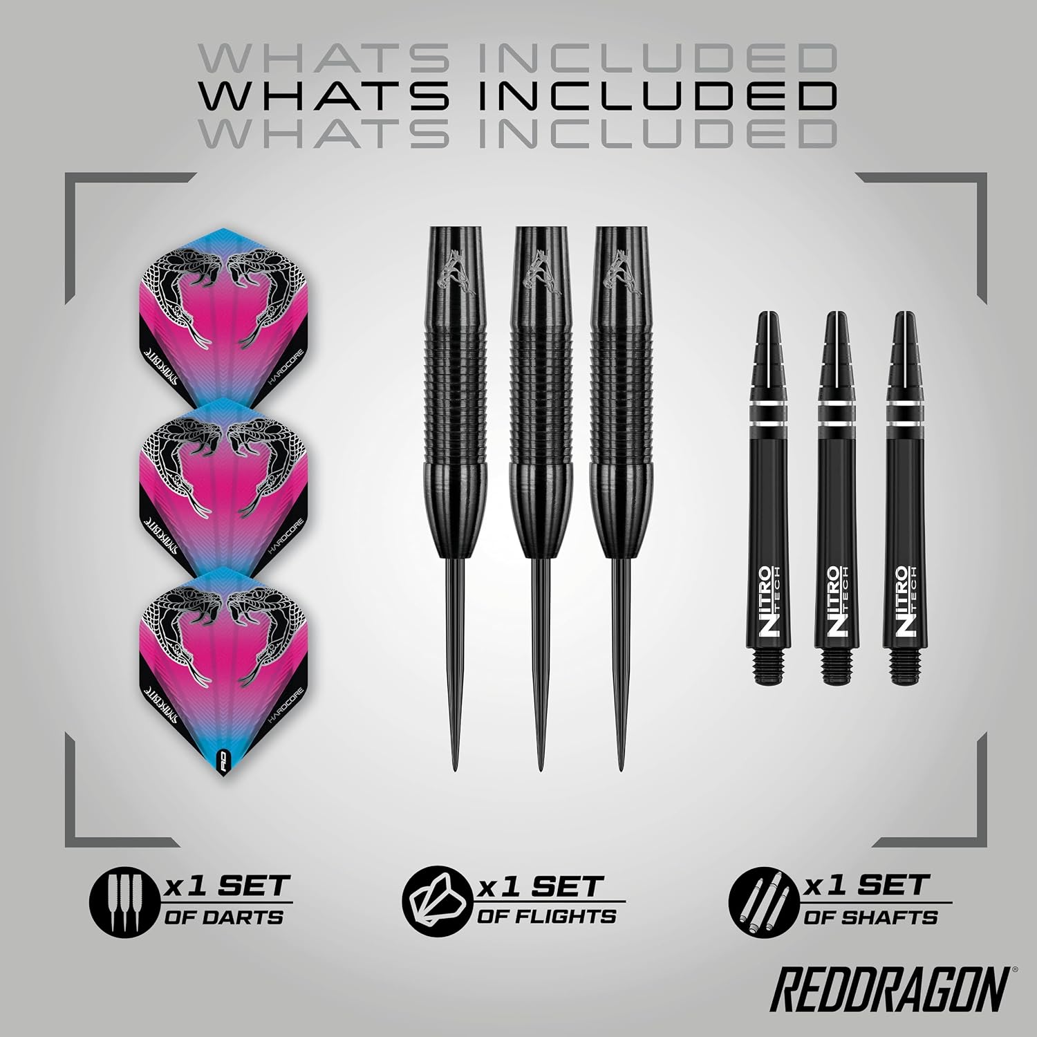 Detalle 2 de Red Dragon Peter Wright Snakebite 3: 26g Tungsten Darts Set with Flights and Stems